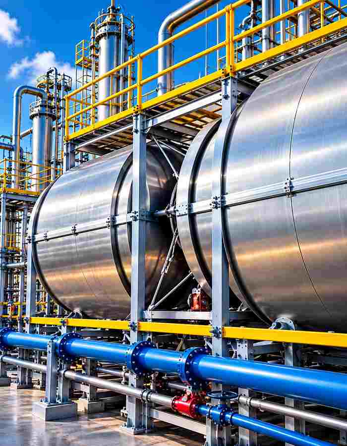 Stainless steel processing vessels at the McCoy NIC nicotine plant