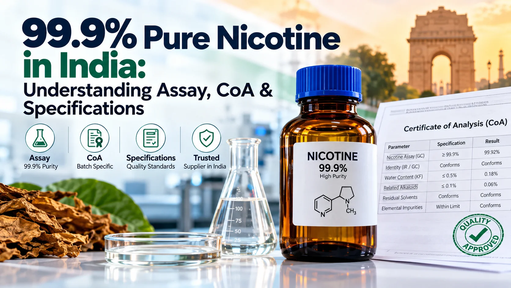 99.9% Pure Nicotine in India: Understanding Assay, CoA & Specifications