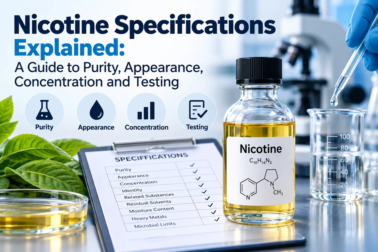 Nicotine Specifications Explained: A Guide to Purity, Appearance, Concentration and Testing