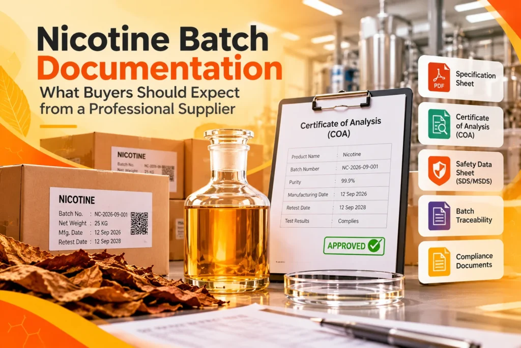 Nicotine batch documentation and Certificate of Analysis for professional suppliers
